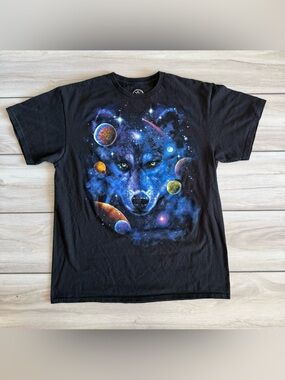 DOM Space Wolf Graphic Short Sleeve Tee Black Large NWOT